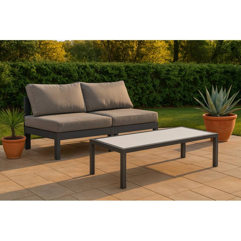 Kylis 60'' Wide Aluminum Loveseat with Cushions, Dark Gray, Gray