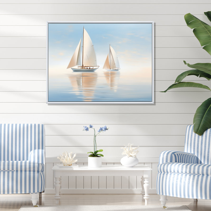 Sailboat Harmonious Tides I - Sailing Boat Wall Art Prints, H 30 po x l 40 po x P 1,5 po, Cadre flottant blanc