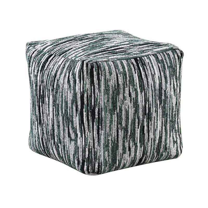 Pouf en tissu multicolore de 16 po x 16 po x 16 po, antidérapant et entièrement assemblé, contenu 100%, Noir / blanc