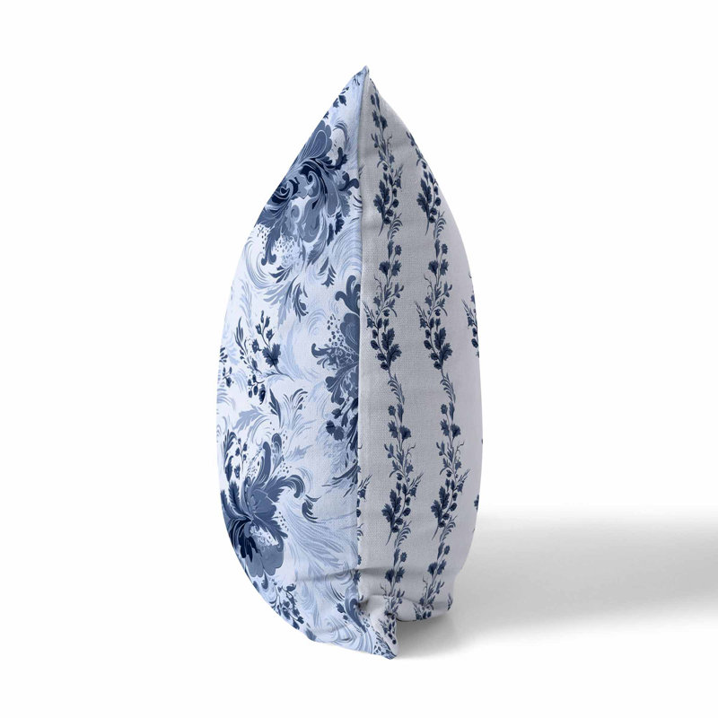 Blue and Gray Floral Faux Suede Square Throw Pillow