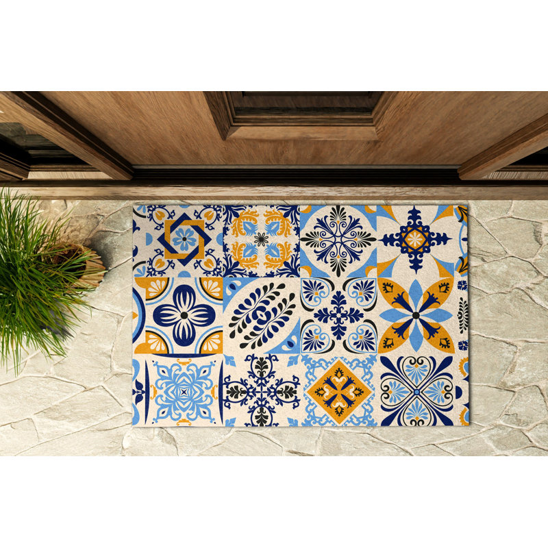 Non-Slip Floral Outdoor Doormat, W60 x L90 cm