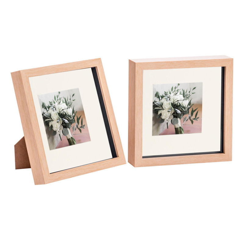 Nicola Spring - 3D Box Photo Frames - Mount, 22.5cm H x 22.5cm W x 3.5cm D, Light Wood/Ivory
