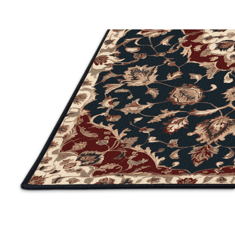 Machine Washable Persian Black Area Rug, Round 7' x 7'