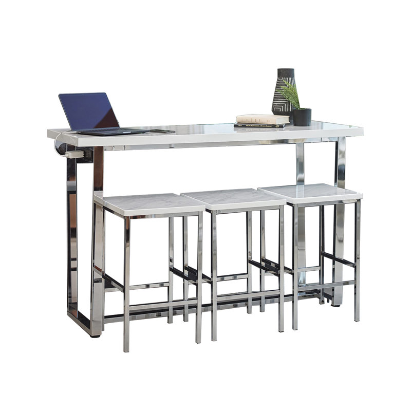 Sohaan 3 - Person Trestle Dining Set, White, White