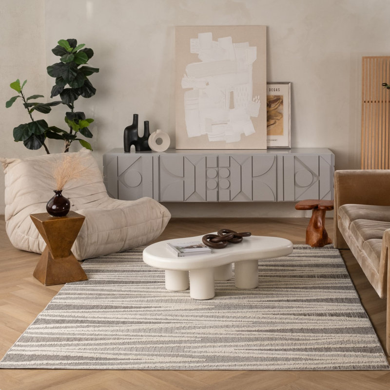 Tapis d'extérieur à motif abstrait Hogar 5 pi x 8 pi (taille exacte: 5 pi 3 po x 7 pi 7 po), gris crème, moderne - salon, chambre à coucher, salle à manger et cuisine