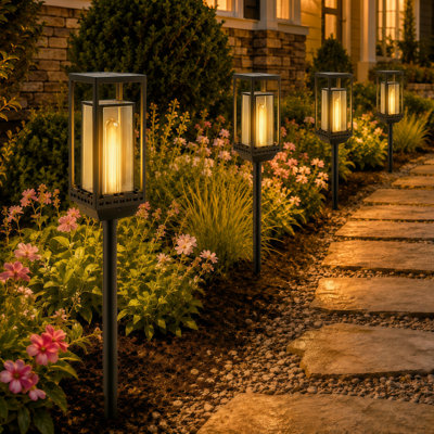 Tall Solar Pathway Lights Outdoor, Vintage Edison Lantern LED Landscape Lighting, Warm White Solar Garden Lights for Walkway, Patio & Yard