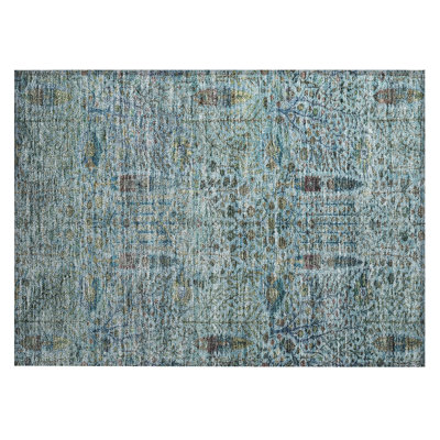 Machine Washable Indoor/Outdoor Xhevrie Teal Rug
