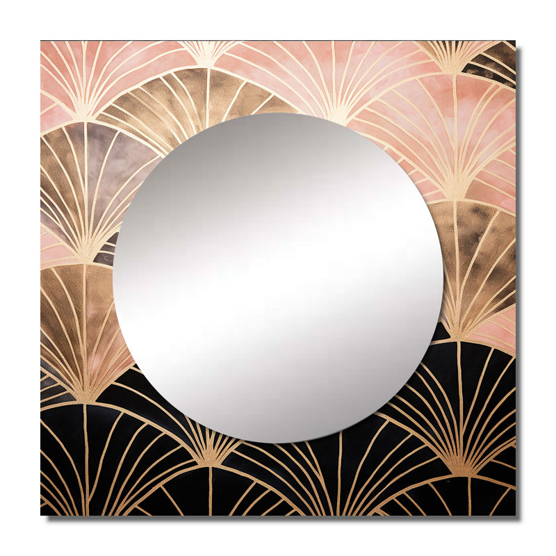Décoration murale rose en forme de miroir abstrait à formes abstraites pour chambre à coucher, 36 po x 36 po