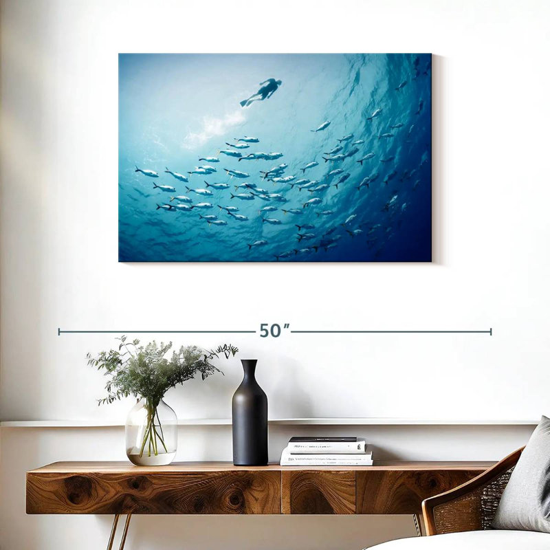 Senne sous l'eau avec les poissons, H 24 po x l 36 po