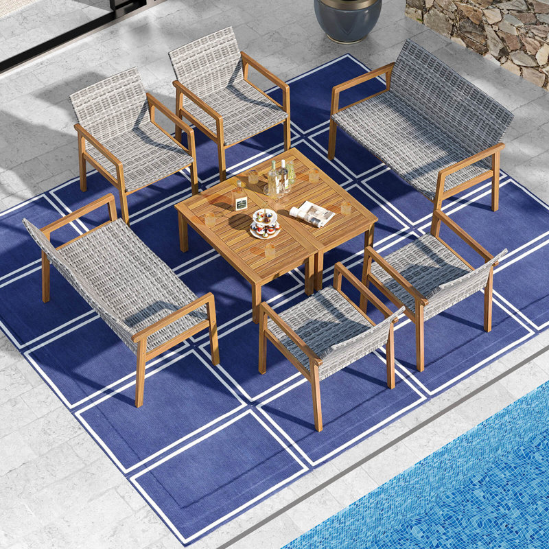8 Pieces Outdoor Furniture Set, Acacia Wood Frame Sofa Set With Seat