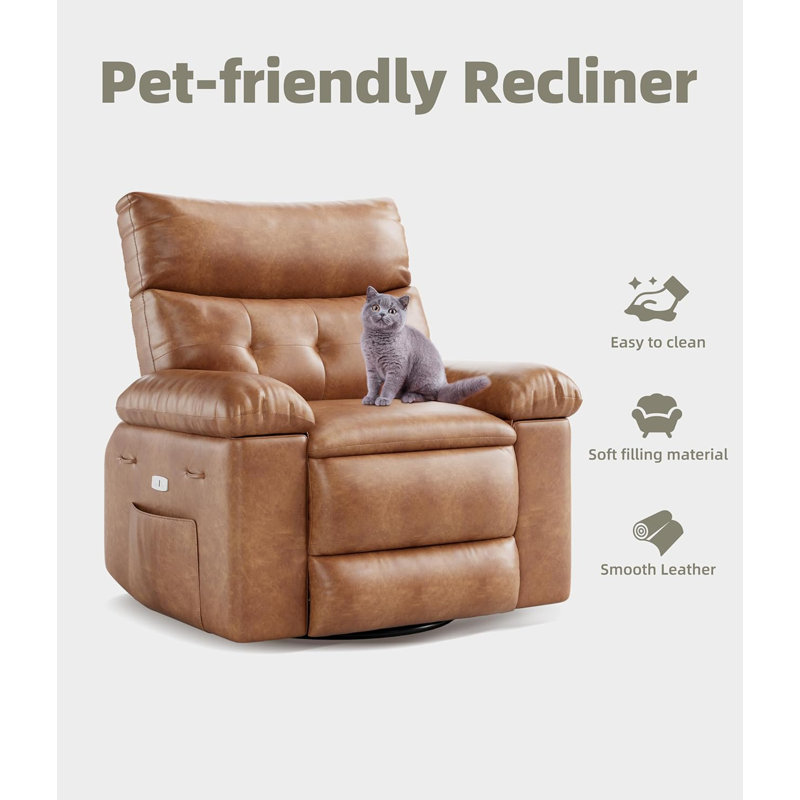 Oversized Recliner Chair, Manual Recliner Chair with 1.5X Sponge Filling and Side Pocket, Easy Recline System, Faux Leather Adult Reclining Sofa Chair for Living Room, Bedroom, Nursery