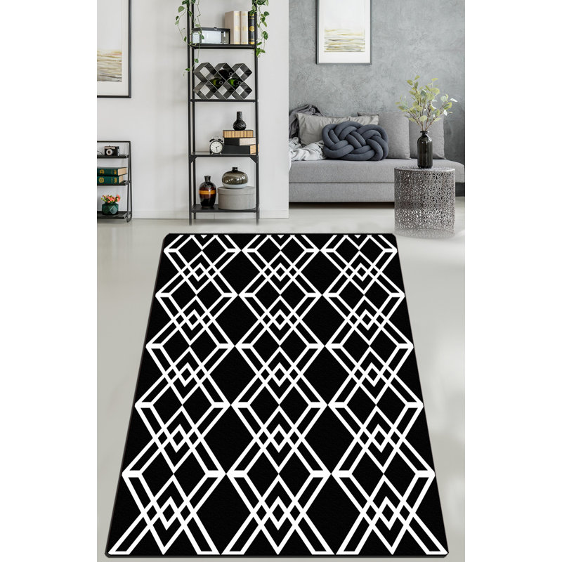 High-Quality Area Rug, 3.3 x 5.2 ft, 100% Polyester, 0.2 in Pile Height | Antibacterial, Non-Slip Felt Dot Underside | Machine Washable at 86°F, Easy Care | Perfect for Living Room, Bedroom, and Hallways