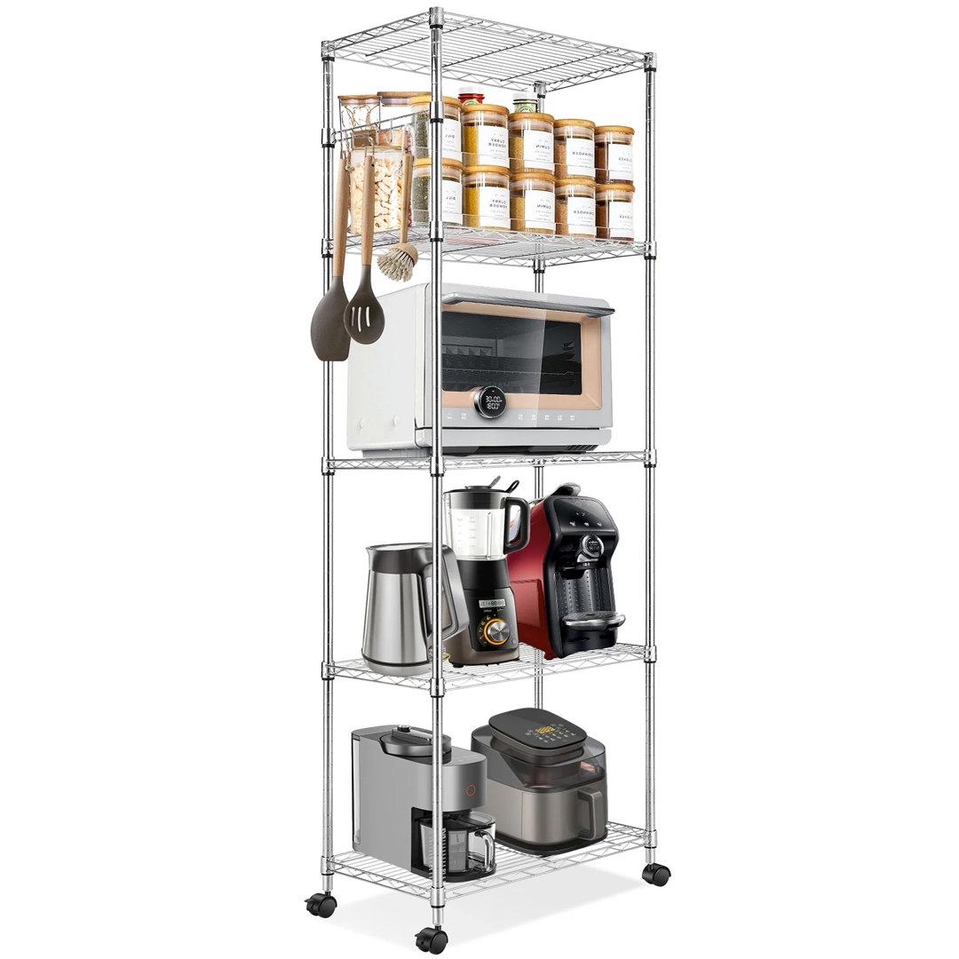 Shavon 70.86” Modern Steel Shelving Unit, Chrome Wire Rack With Casters and Feet for Home Organization Rebrilliant 