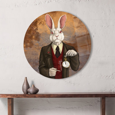 Modern Mr. Rabbit Abstract Wall Art in Tempered Glass for a Whimsical Touch in Your Home Decor Inspired by Alice in Wonderland