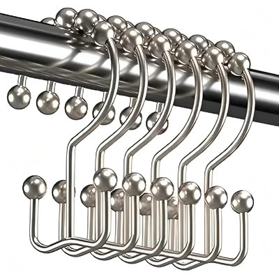 Anneaux de crochets de rideau de douche, anneaux de crochets de douche à double glissement en métal antirouille pour tringles de douche de salle de bain, ensemble de 12 crochets - nickel