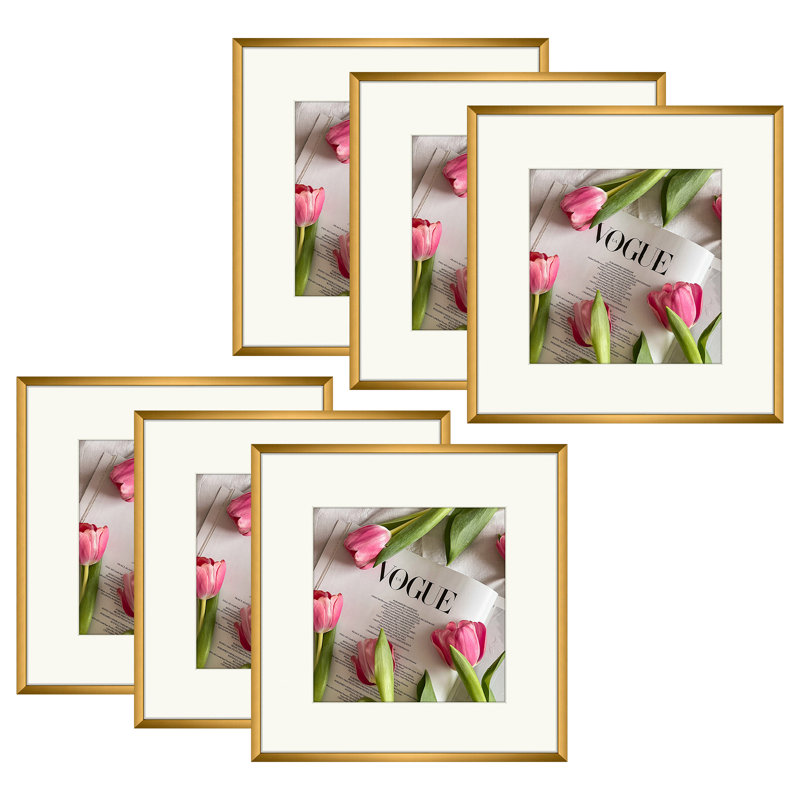 Ensemble de cadres photo en métal avec passe-partout - Basics by Wayfair ™, Bronze, 12 po x 12 po emmêlé à 8 po x 8 po