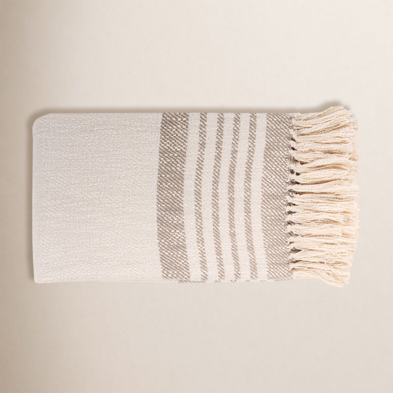 Sully Hand Woven Throw Blanket, Taupe/Cream