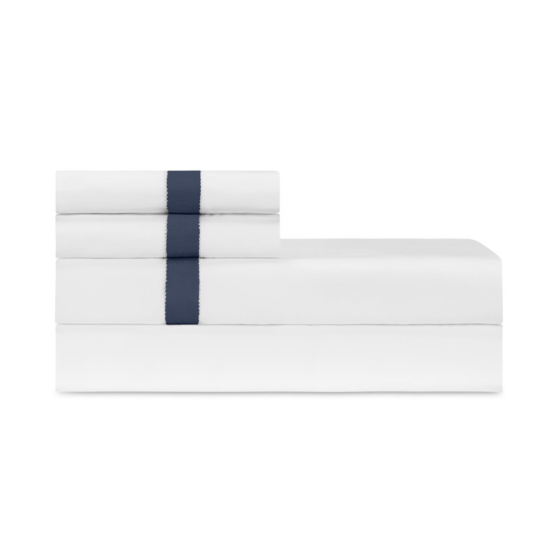 Yves Percale Sheet Set, Full Sheet Set, White/Ricco