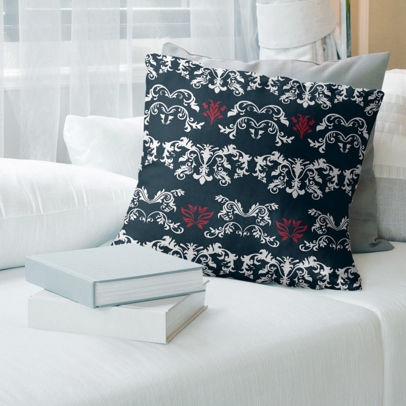 Housse de coussin Houston Football Baroque, 18" x 18", Denim / blanc / rose, Polyester filé