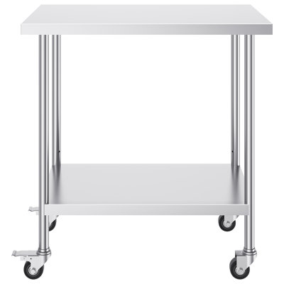Table de travail en acier inoxydable de 24 po x 36 po x 38 po, avec 4 roulettes, 3 niveaux de hauteur réglables, table de travail robuste pour la cuisine commerciale, L 39,4 po x l 27,4 po x H 4,9 po ...