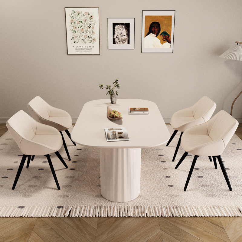 Table de salle à manger moderne de 63 po de style industriel moderne avec pieds en métal noir, chaises ergonomiques à rebond haut, sièges confortables pour 8 personnes, rotation facile à nettoyer de style crème de couleur crème, 8
