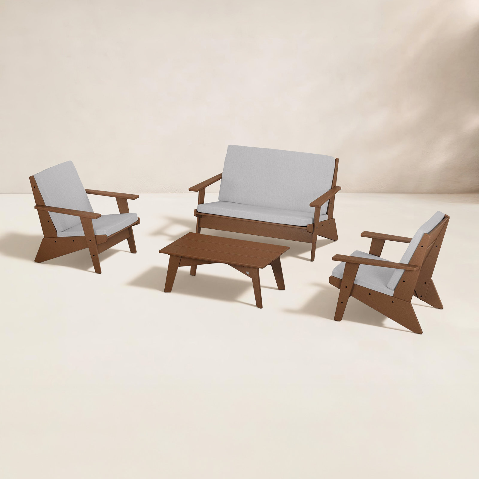 POLYWOOD® Riviera 4-Person Patio Seating Group, Granite, Teak