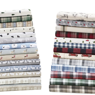 4 Pcs Queen Sheet With Alluring Trees & Trucks, 100% Cotton Flannel, Soft Velvet Double - Brushed, , Fits 14" Mattress Adequately Exquisite Perfectly