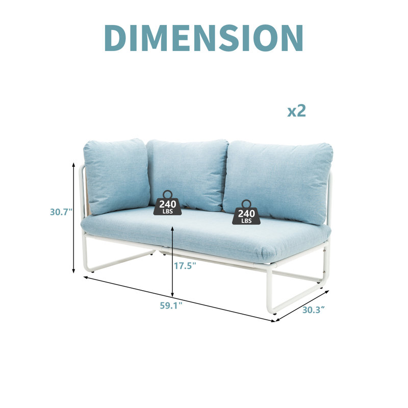 Ensemble de conversation modulaire en L pour canapé modulaire d'extérieur 2 pièces pour 4 meubles de patio en aluminium