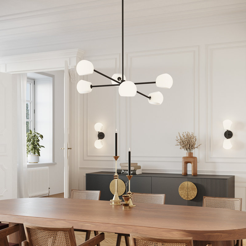 Lustre sphérique spoutnik 6 lumières Willow, Noir mat, Opale matte