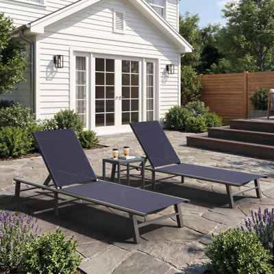 Chaises longues d'extérieur en aluminium avec dossier inclinable réglable (ensemble de 2)