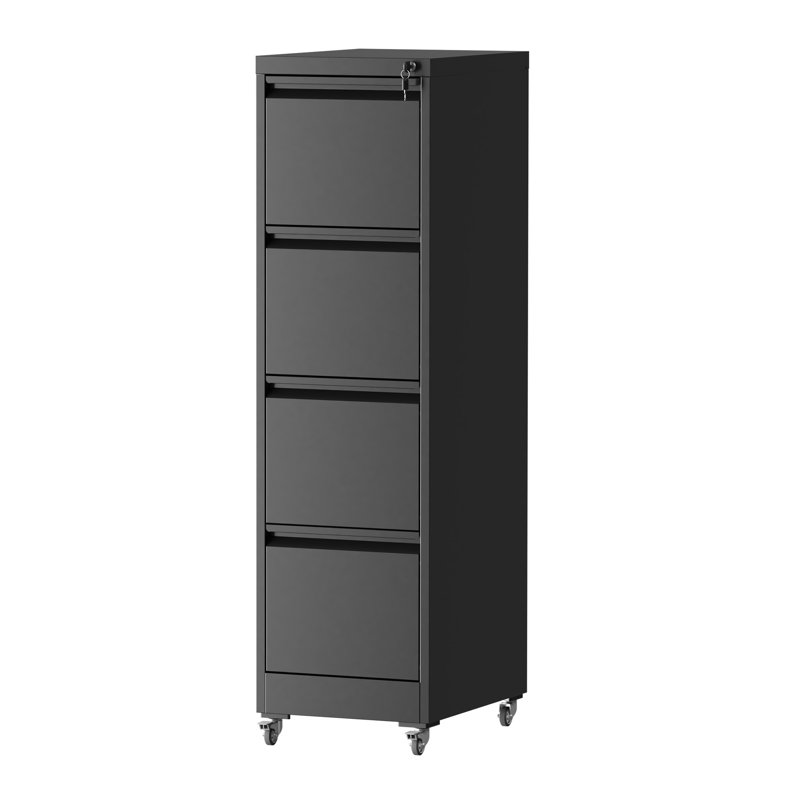 Classeur vertical à 4 tiroirs en métal avec roues verrouillables, grand rangement pour bureau - noir, Noir