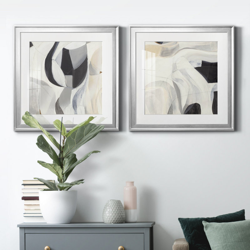 La recherche - ensemble de 2 reproductions d'art sur toile, H 22,5 po x l 45 po x P 1,5 po, Blanc, Encadrement argenté