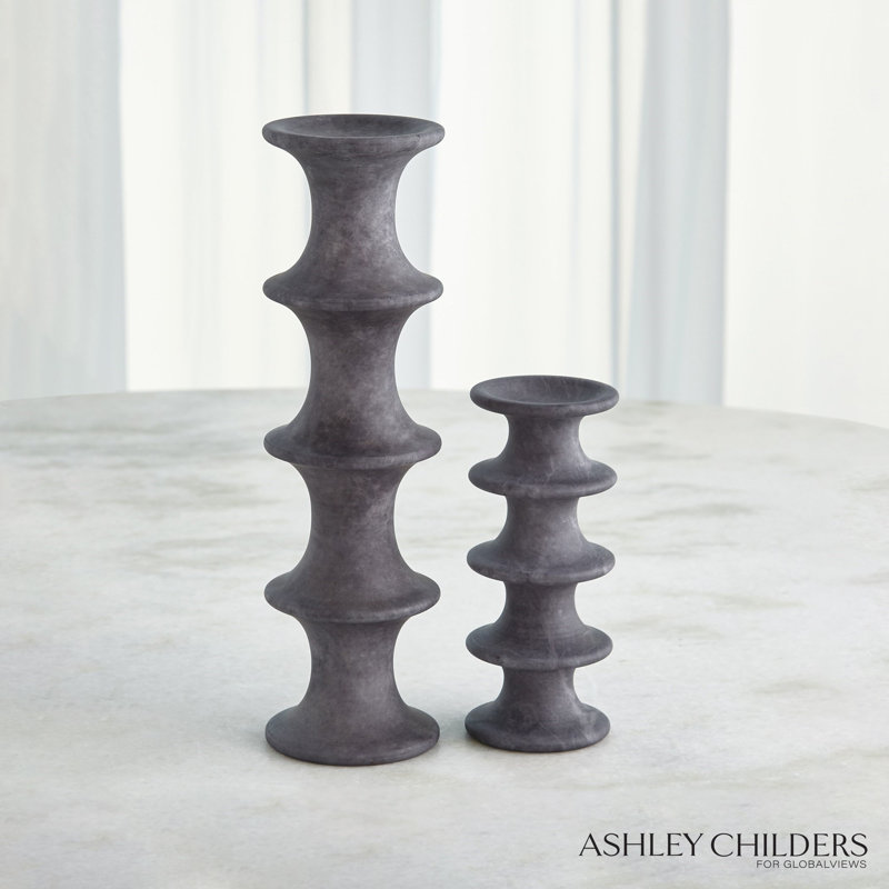 Ridge Alabaster Candlestick-Lg, 7.25" H x 3" W x 3" D, Black