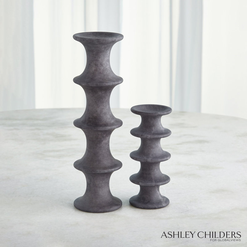 Ridge Alabaster Candlestick-Lg, Black, 7.25" H x 3" W x 3" D