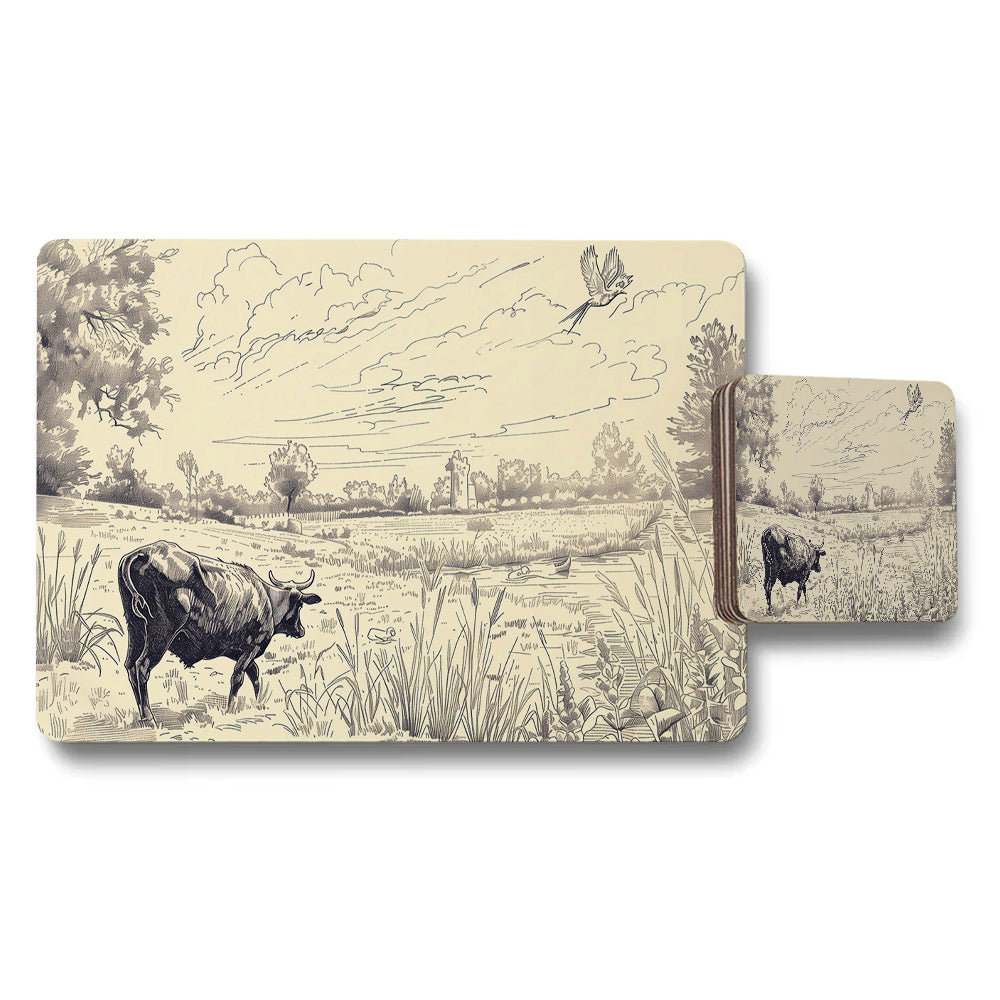 Rustic Bison Pasture Landscape Placemat And Coaster Set For Table