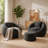 39.4" Wide Oversized Bouclé Barrel Chair with Ottoman and Lumbar Pillow, Foam-Filled Comfy Lounge Chair for Living Room and Bedroom-109065-109067
