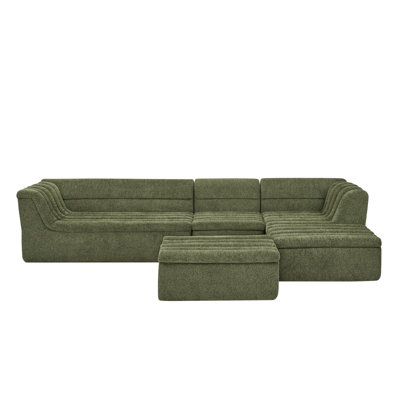 135" Ushaped Modular Sectional Sofa With Chaise And Movable Ottoman For Living Room, Chenille Upholstered Boneless Couches With Waveshaped Armrest, No Pillows Included