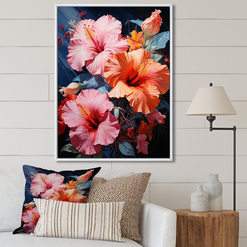 «Chaydenn Hibiscus Hibiscus Harmony I», reproduction sur toile, Cadre flottant blanc, H 32 po x l 24 po x P 1 po