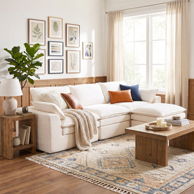 Canapé d'angle modulaire compressé avec méridienne et pouf, canapé rembourré surdimensionné avec assise profonde pour salon