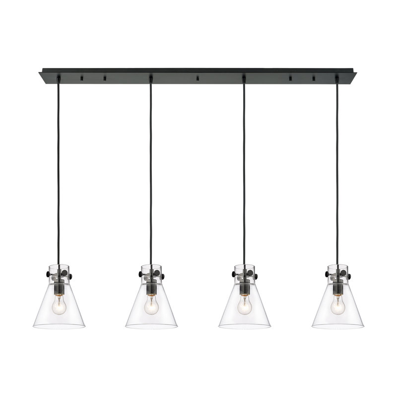 Luminaire suspendu conique à 4 lumières Amrith, Transparent, Noir mat