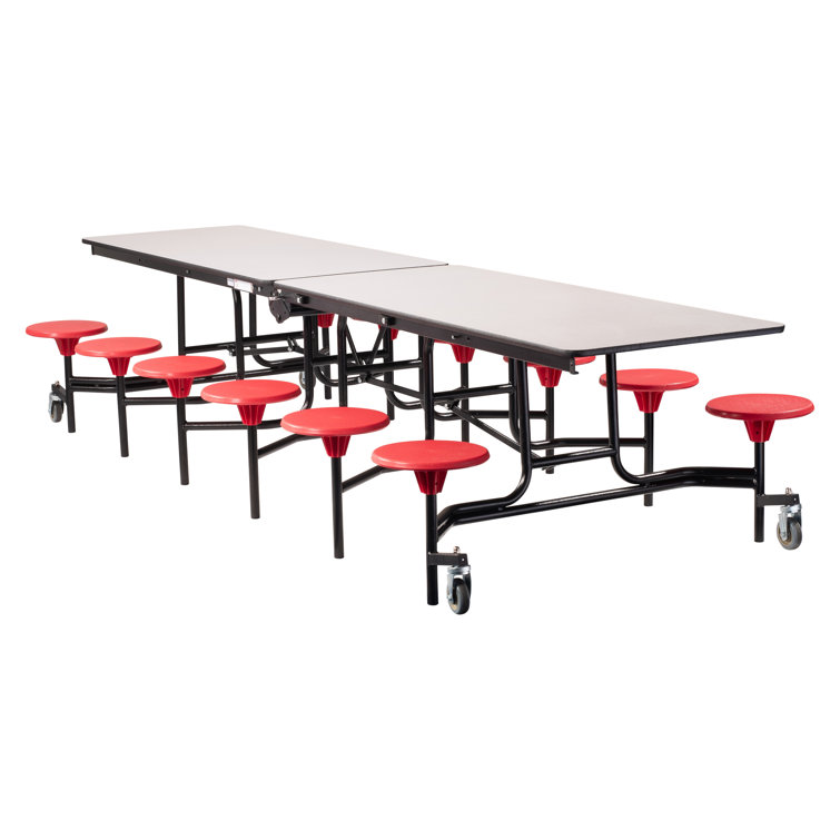 NPS Mobile Cafeteria Table with Stools, 12' Long, MDF Core, Black Protect Edge & Frame, Grey Nebula
