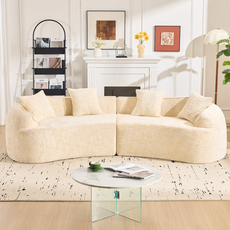 Beige incurvé avec un design compressé, peau douce - chenille, siège moyen, mousse et ressort, s'adapte à de nombreux décors de maison à 4 sièges, divers environnements