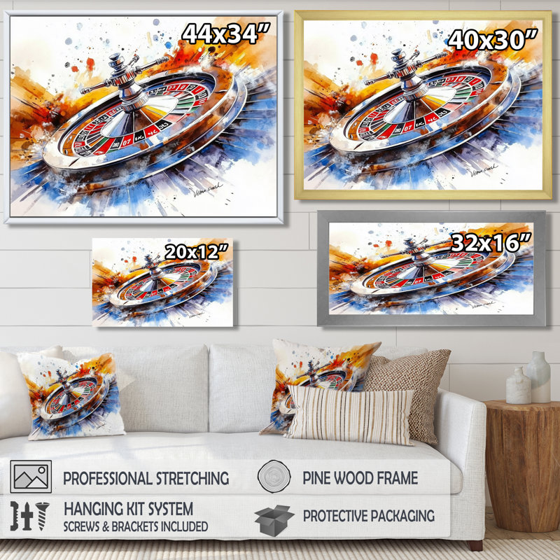 Roulette de casino I - art mural jeux et casino, Reproduction encadrée d'une seule photo sans pass, Noir, 12" H x 20" W