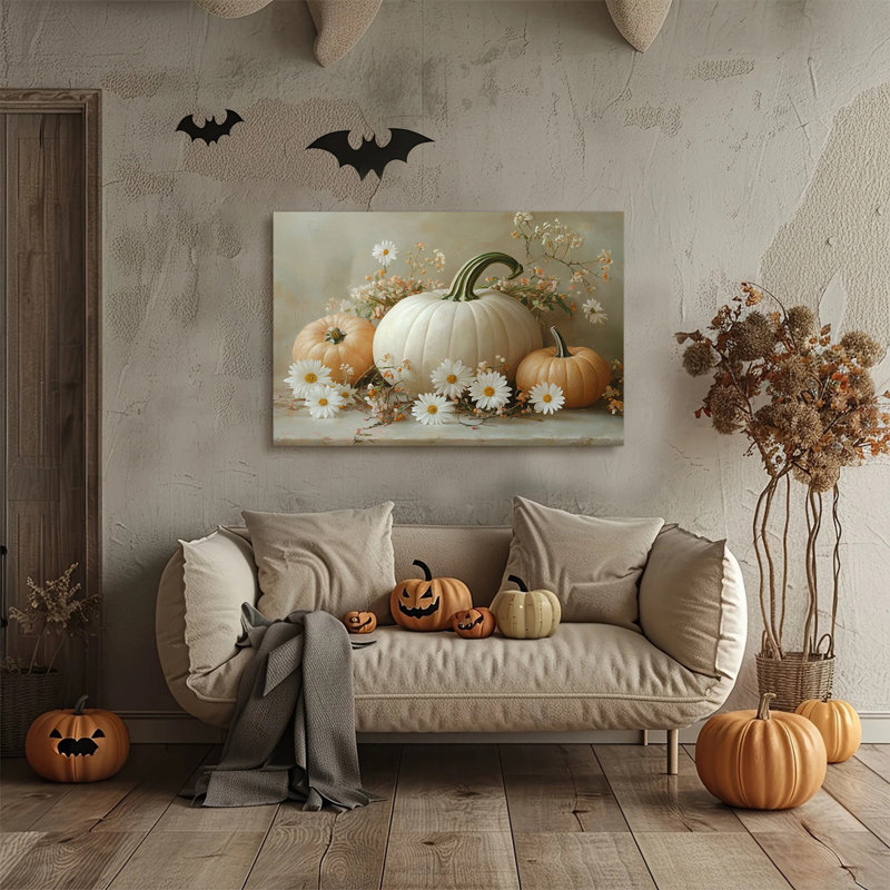Art mural rétro de citrouille d'Halloween, H 24 po x l 36 po