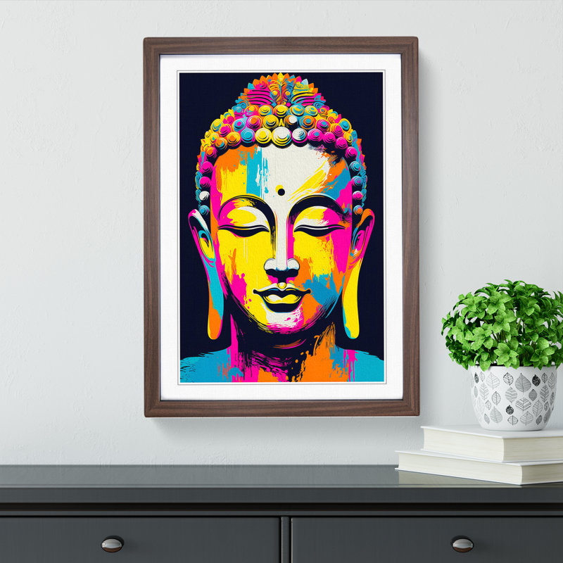 Buddha Pop - Single Picture Frame Print on Wood, 46cm H x 34cm W x 2cm D, Walnut Framed
