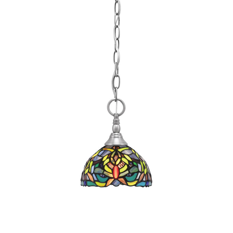 Mini-luminaire suspendu à chaîne avec verre d'art kaléidoscope 7 po, Nickel brossé