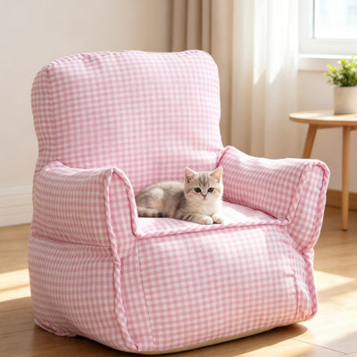 Canapé-lit imperméable à motif quadrillé pour animaux de compagnie, canapé-lit rembourré avec accoudoirs pour chat et chien, lit de nid doux et moelleux lavable pour petits chiens et chats de taille moyenne, mobilier d'intérieur pour animaux toutes saisons