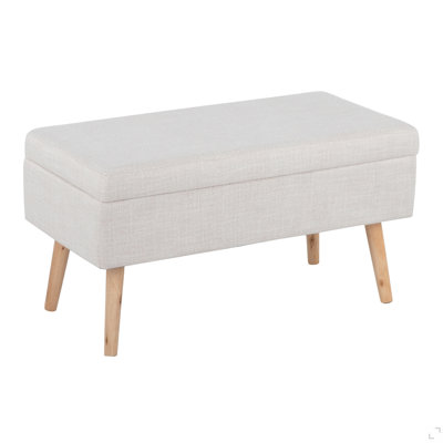 Banc de rangement contemporain en bois naturel et tissu beige
