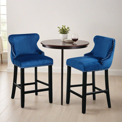 Contemporary Velvet Upholstered Barstools, Leisure Style Counter Height Bar Stools Dining Chair With Button Tufted Decoration (Set Of 2)