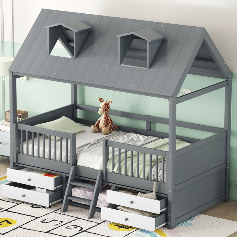 Structure de lit simple en bois, gris, Gris, Lit simple
